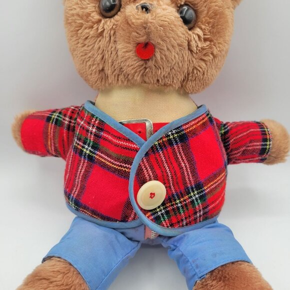DAKIN Learn To Dress 18" Plush Bear Vintage 1977 Plaid Tartan Coat Pinwheel Hat - Picture 3 of 16